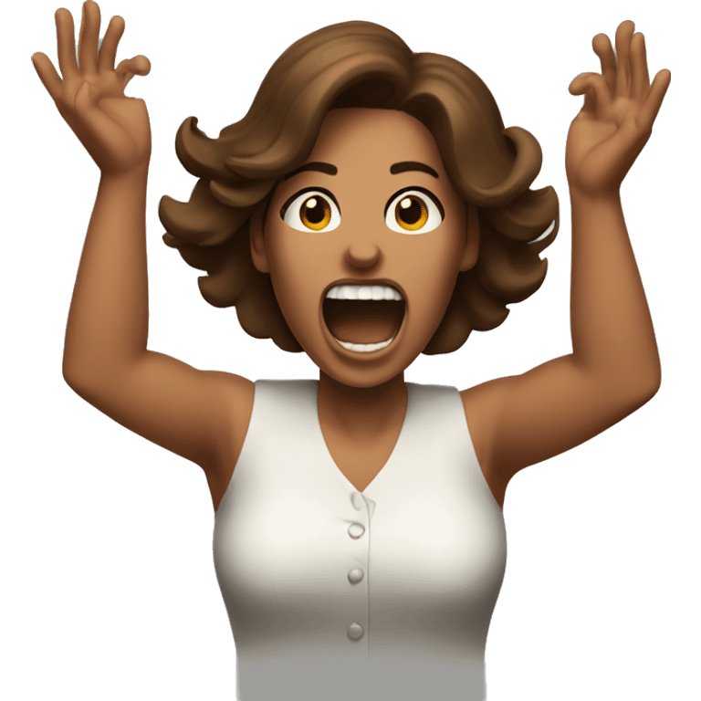 screaming brown haired woman with hands in the air emoji