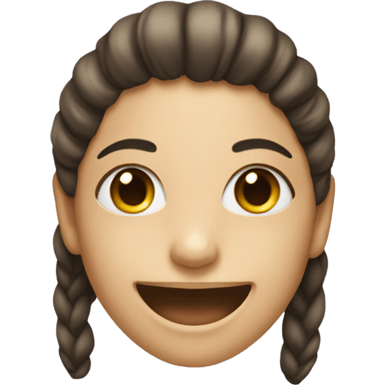 A girl with a smiling mask, who is making the sign, of love and peace  emoji