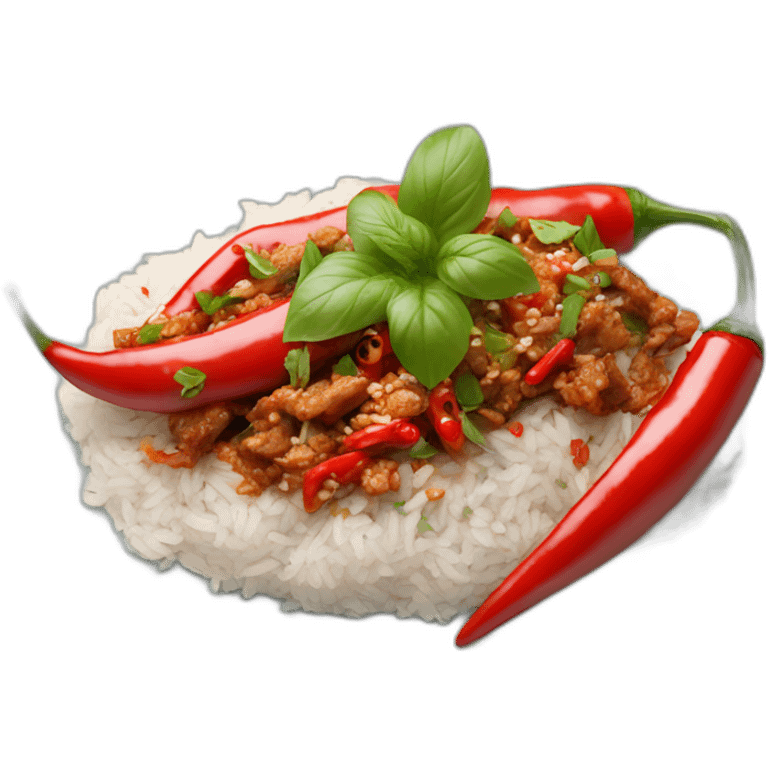 Thai chilli pork basil and rice emoji