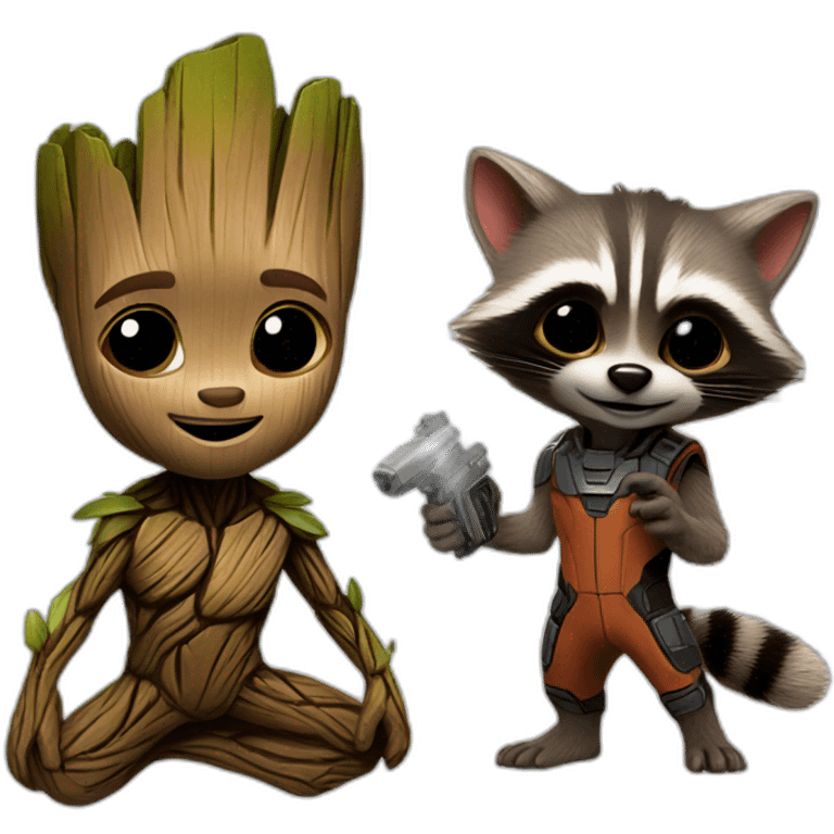 baby groot and rocket racoon emoji