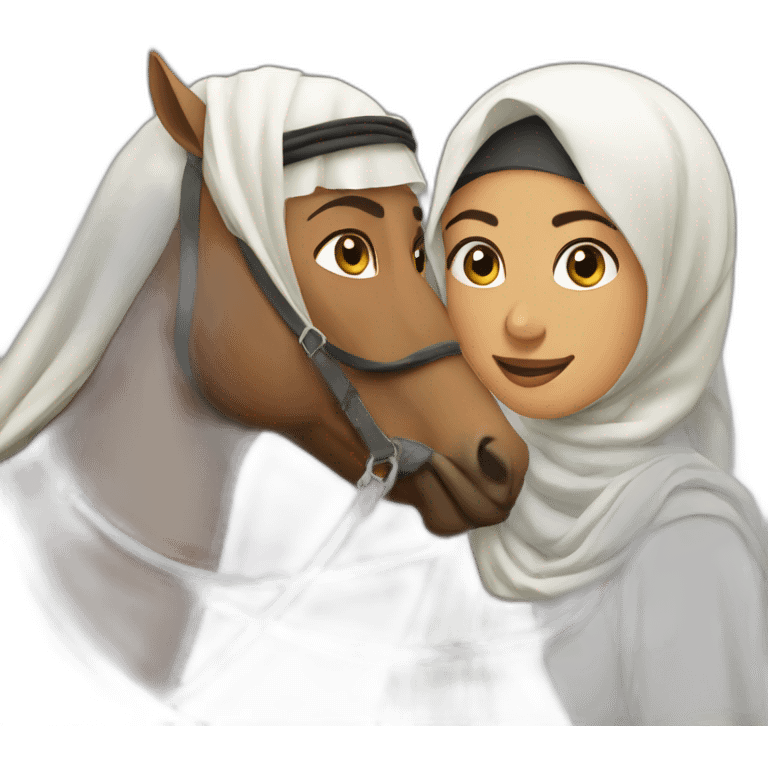 Hijabi women and saudi men on horses emoji