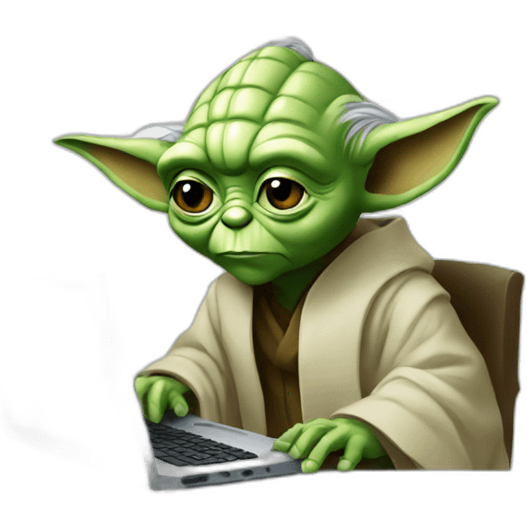 Yoda making code on his computer emoji