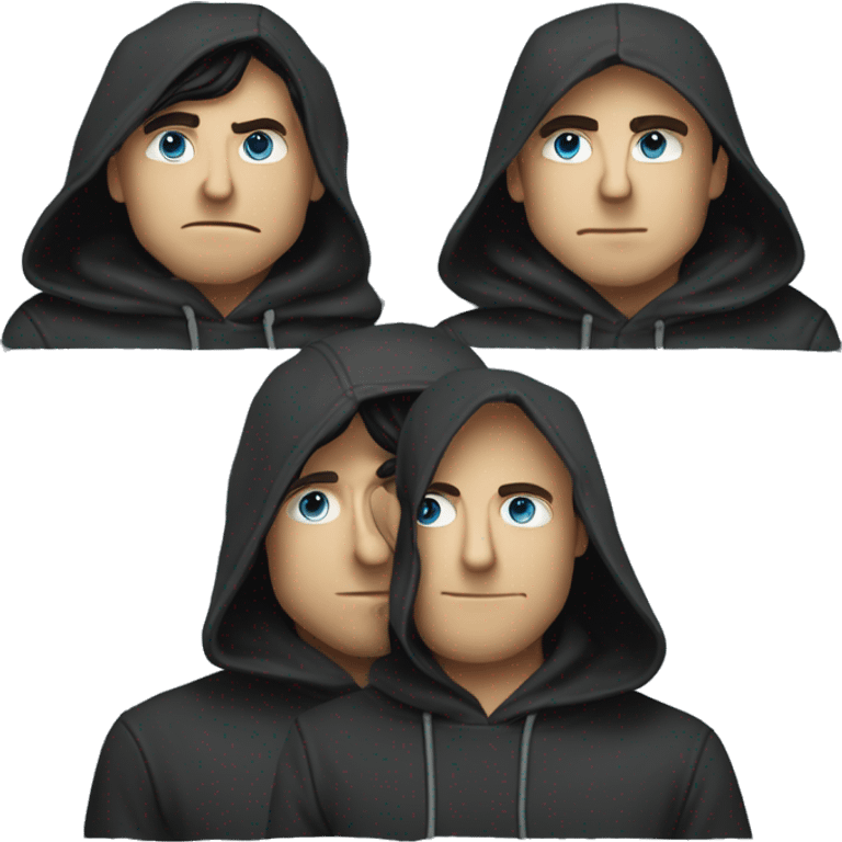 Mann mit Dreitagebart , blaue Augen , schwarze Haare und einem schwarzen Hoodie emoji