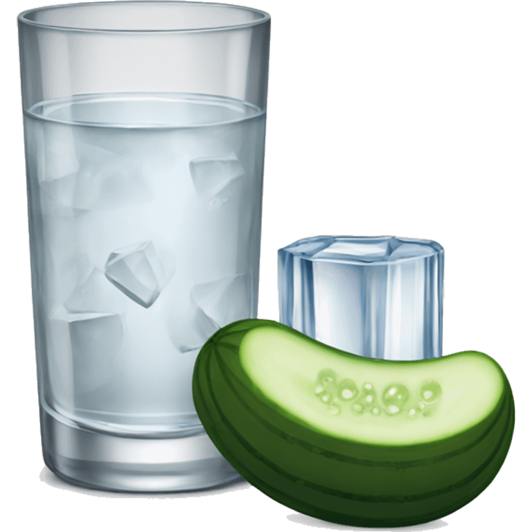 A cut glass of vodka and a small cucumber next to it.  emoji