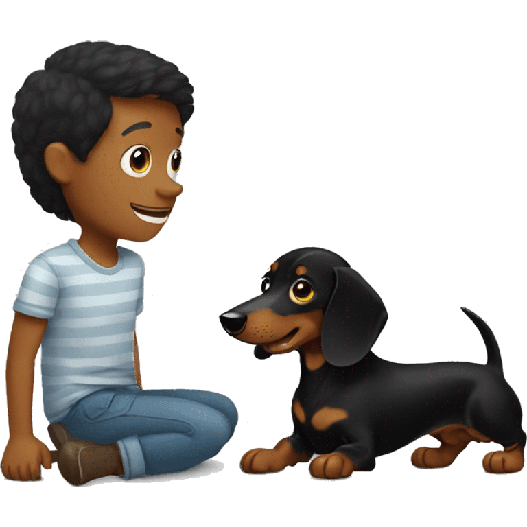 black dachshund with its boy owner emoji