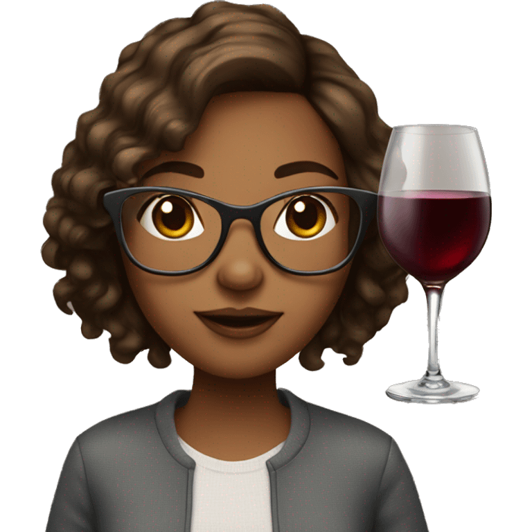 brown hair girl with glasses and glass of wine emoji