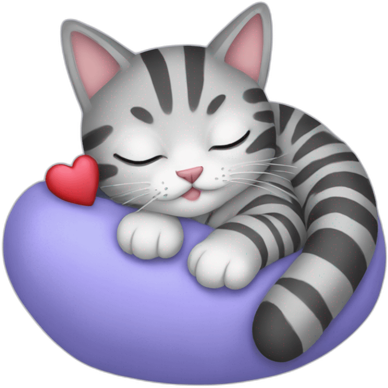 Gray-striped-cat-sleeping-with-heart emoji