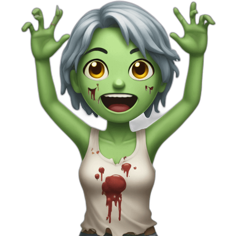 Happy zombie girl with both hands in the air emoji