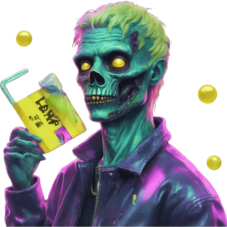 .Zombie_ Vaporwave black holographic oilslick zombie unicorn smoking yellow caution tape  emoji