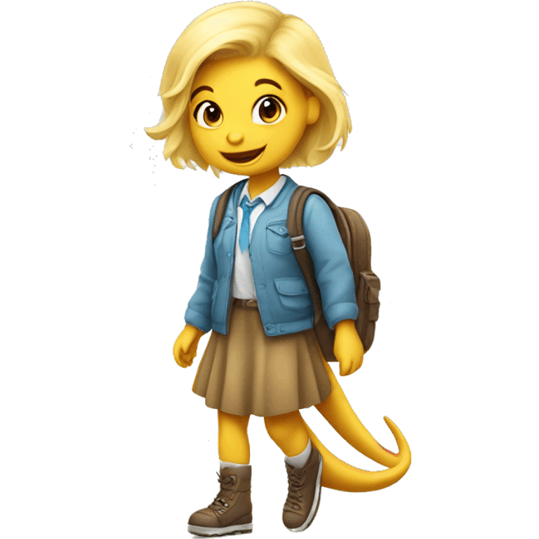 Cute blonde dinosaur going to school emoji