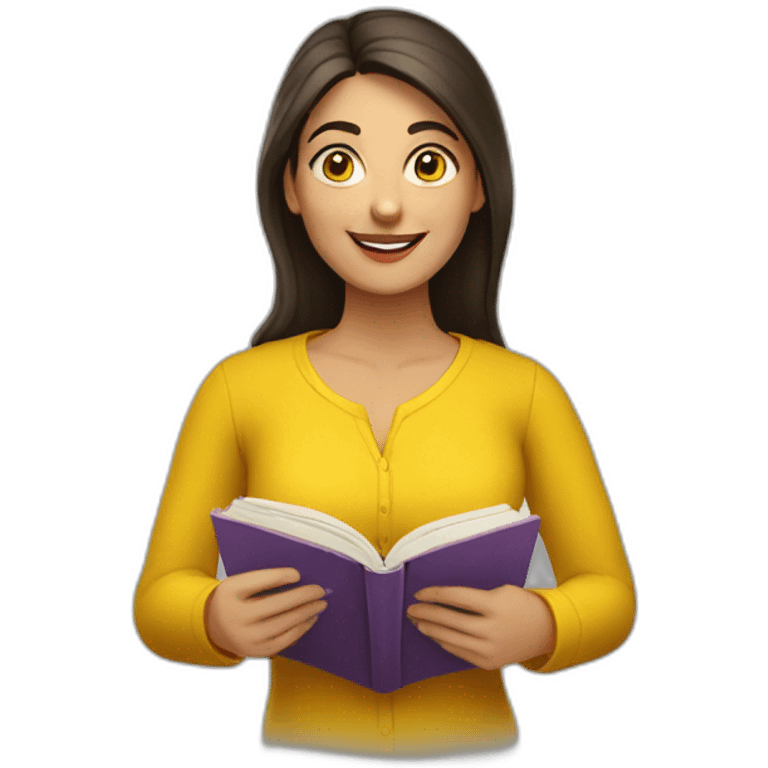 Armenian women with the yellow clothes reading book and looking at camera and smiling  emoji