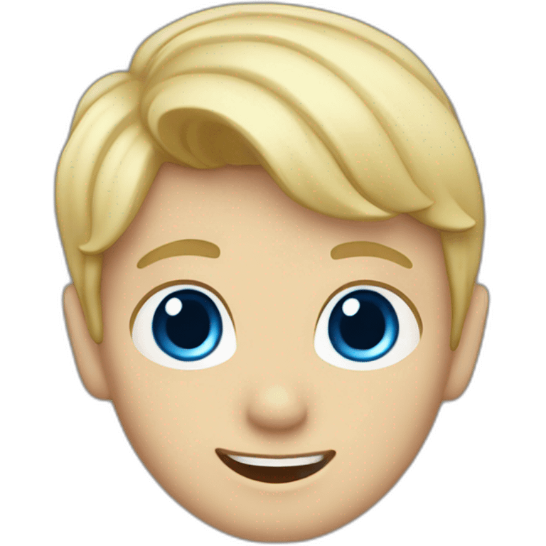 Blonde boy with medium shorhair, blue eyes, waving hi to the camera emoji