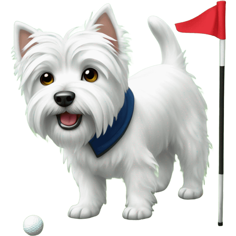 westie near a golf flag on the green emoji