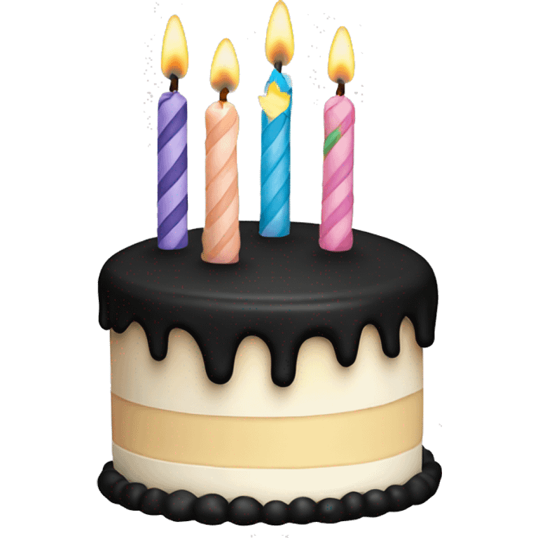 White birthday cake with black frosting and candle around it  emoji