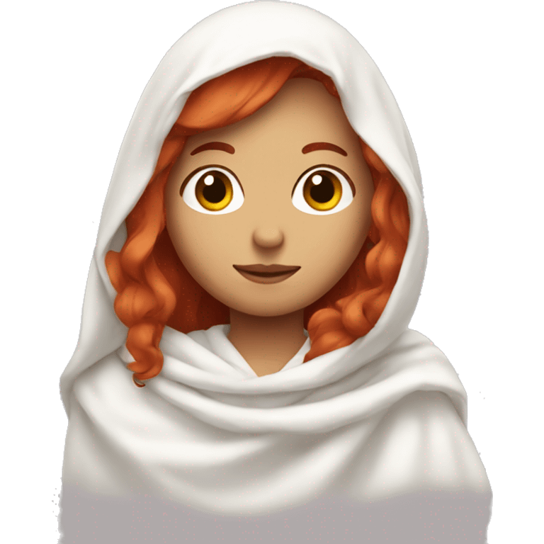 red haired girl with white blanket on shoulders emoji