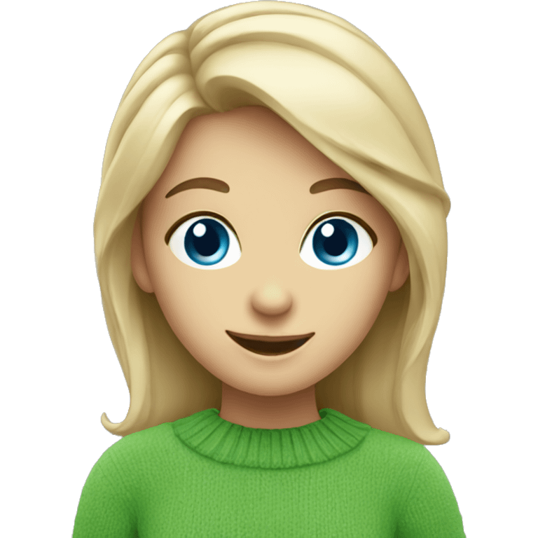 smiling girl in green sweater blue eyes emoji