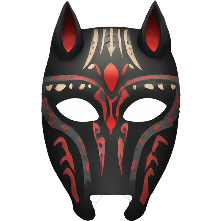 Black mask of a horse with red and vertical eyes in a tribal style emoji