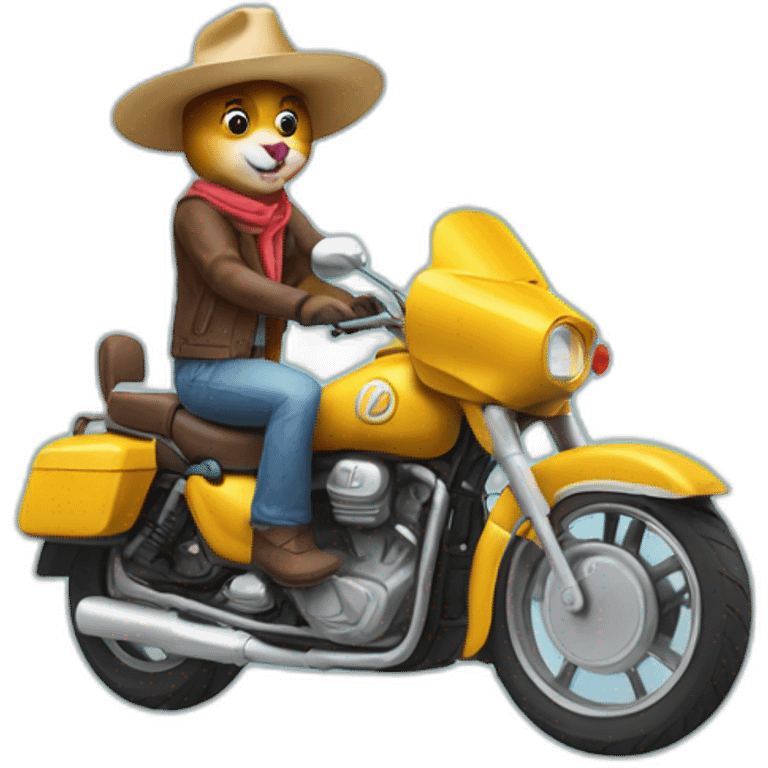 un chat sur une moto avec un sombrero emoji