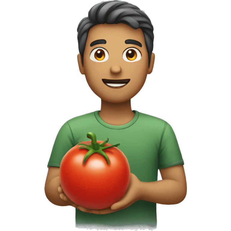 Man holding a tomato emoji