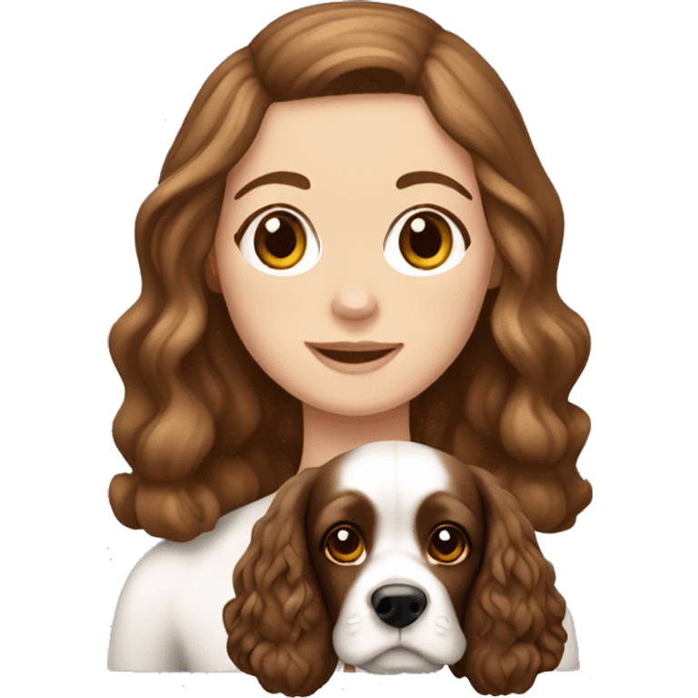 White girl that has brown hair with Parti colored cocker spaniel  emoji