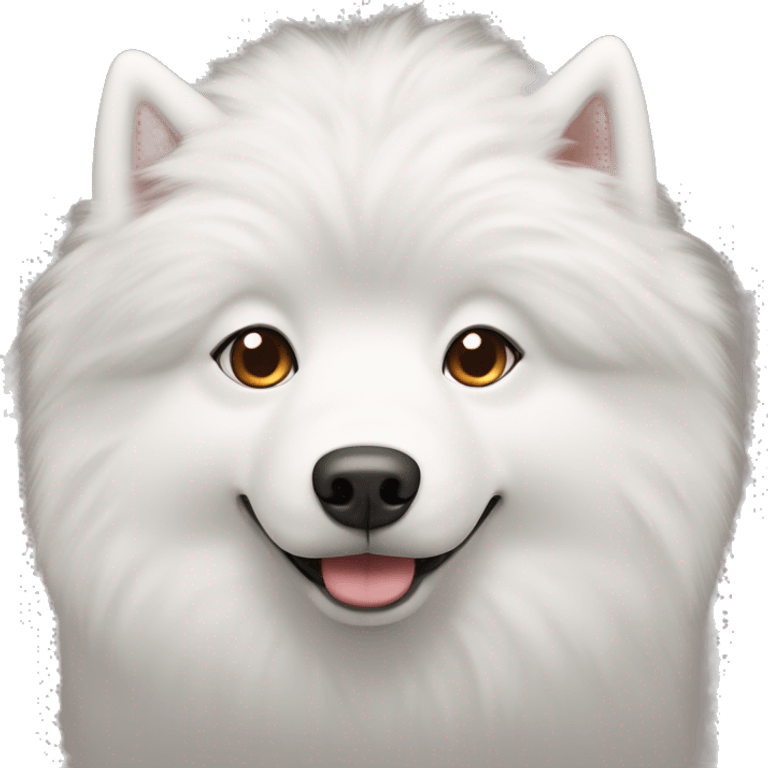 Samoyed dog with brown eyes and rouge sticking out emoji