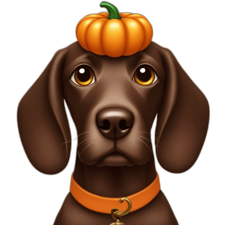 A chocolate doodle dog with a jack on lantern on its head emoji