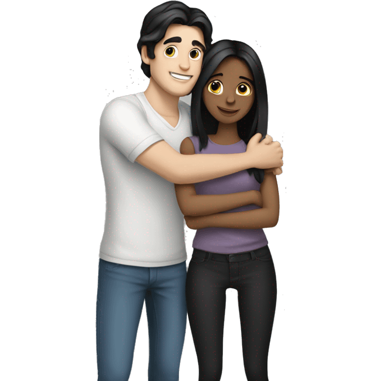 White man hugging pretty girl with black hair emoji