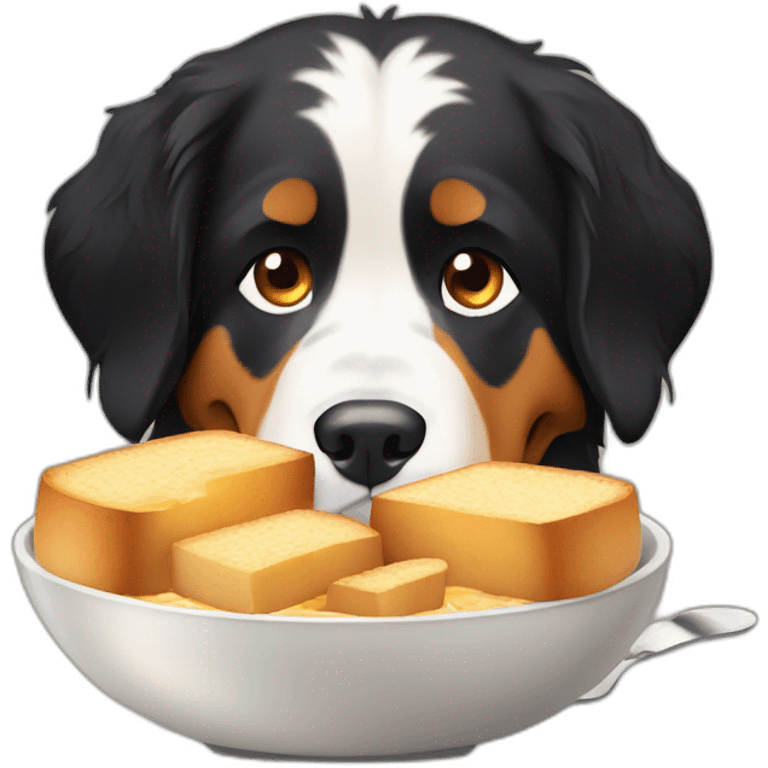 bernese mountain dog eating swiss fondue with bread emoji