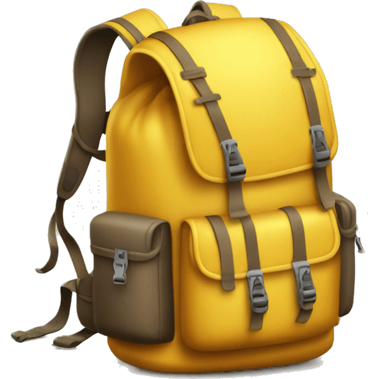 Realistic yellow camping backpack isolated. emoji