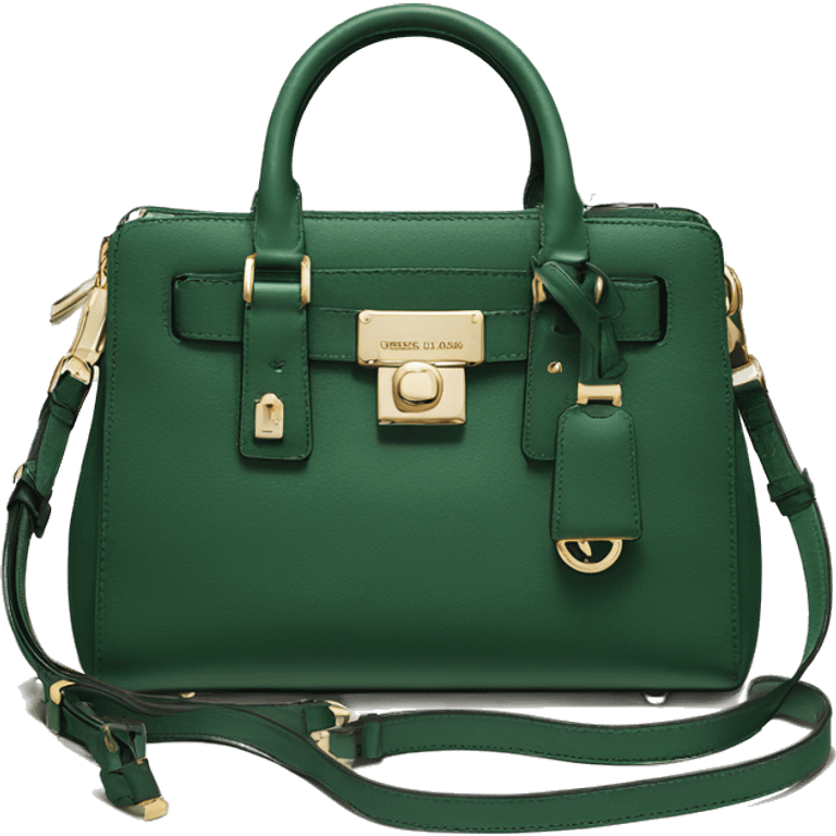 Realistic isolated forest green michael kors satchel purse.  emoji