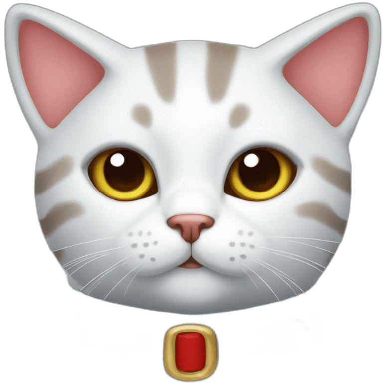 Cat in blue color without ears with red belt and bell emoji