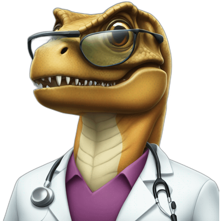 t-rex head in medical uniform and black glasses emoji