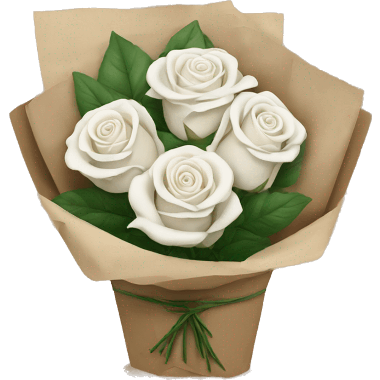 white roses bouquet in brown paper emoji