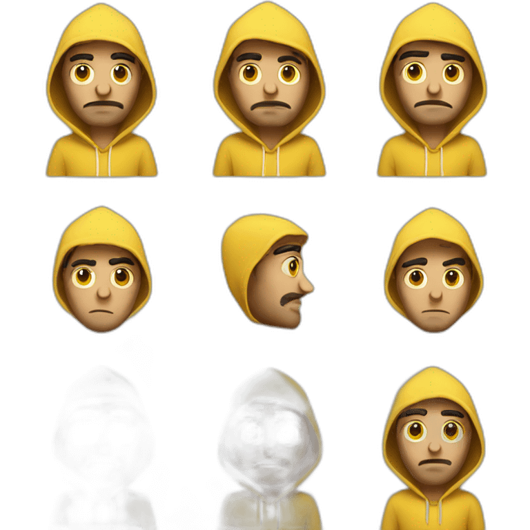 Armenian men with yellow hoodie with unhappy face expressinon and broken heart emoji