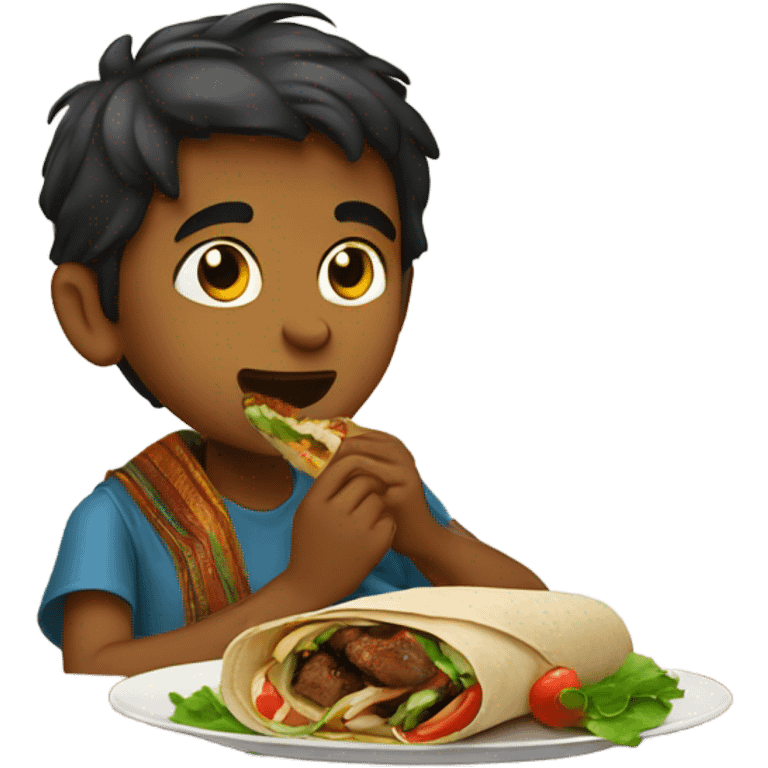 Indian Boy eating kebabwrap emoji