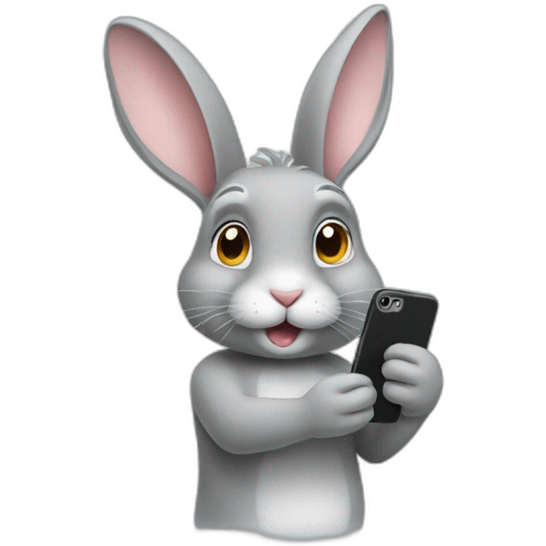 Grey rabbit with an iPhone emoji