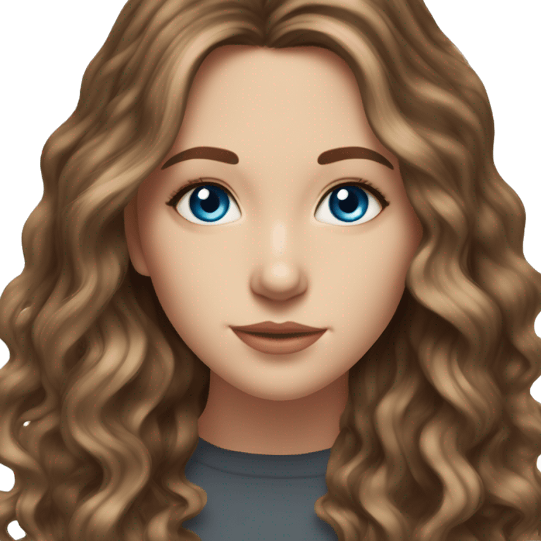 White girl blue eyes with long wavy brown hair with brown highlights balayage  emoji