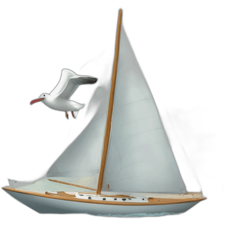 Two small albatross flying on sailboat where is the sail? emoji