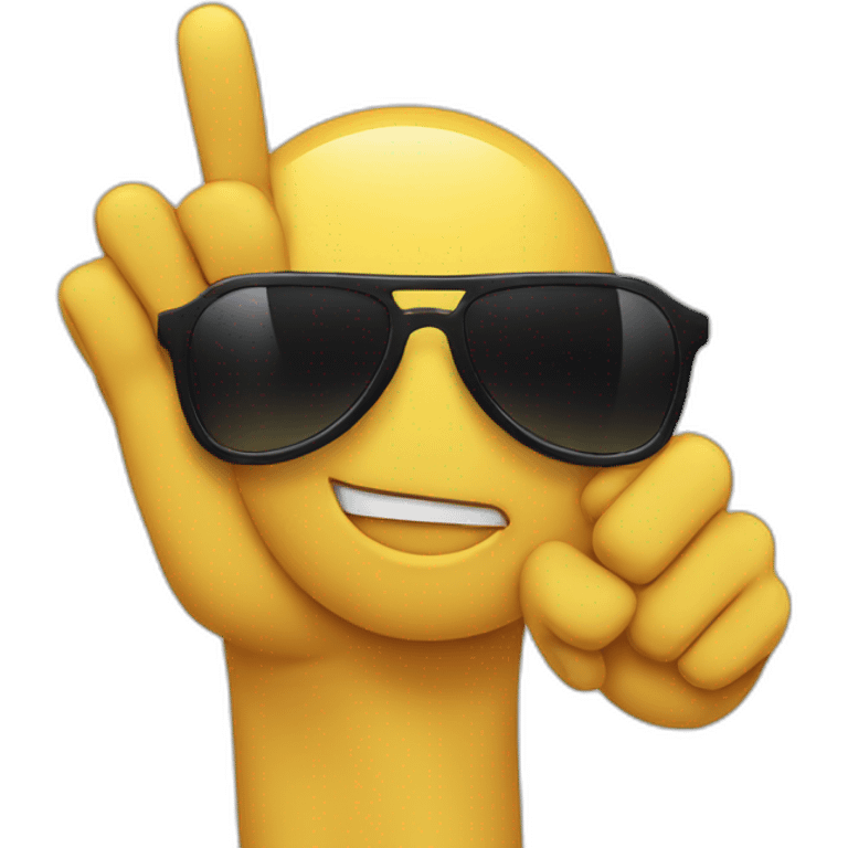 A face with sunglasses and two hands pointing their index fingers in the same direction emoji