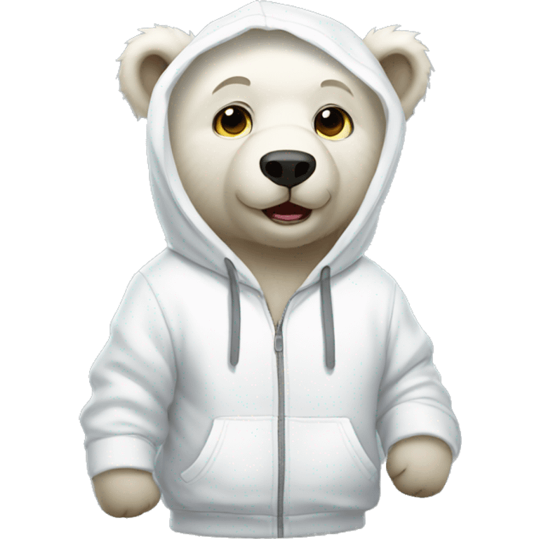 A white bear cub dressed in a white hoodie emoji