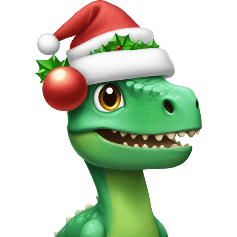 Dinosaur with christmas hat emoji