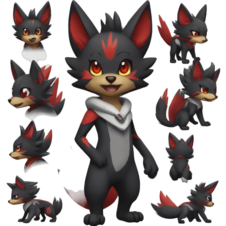 Black Cool Edgy Anthro Quilava Litten Zoroark Zorua Fakémon  with White and Red Edgy markings emoji