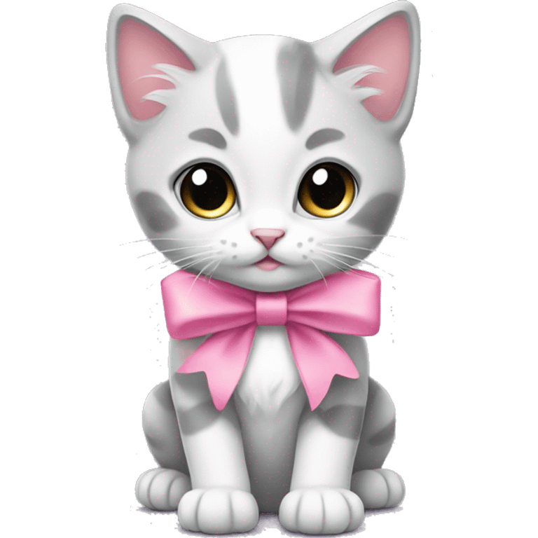 Grey and white kitten with a pink bow  emoji