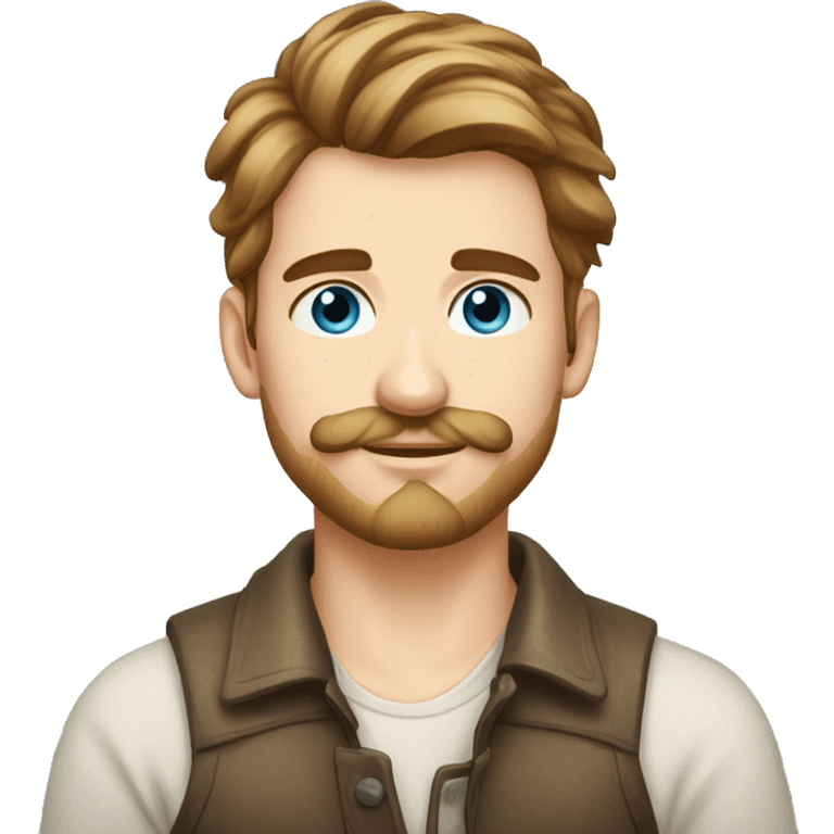 young polish man hair should be short, ears less protruding, mustache visible, very delicate beard, blue eyes, no background emoji