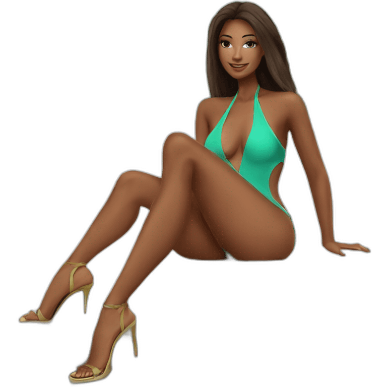 sexy natalie  back on high heels swim suit long legs posing relax emoji