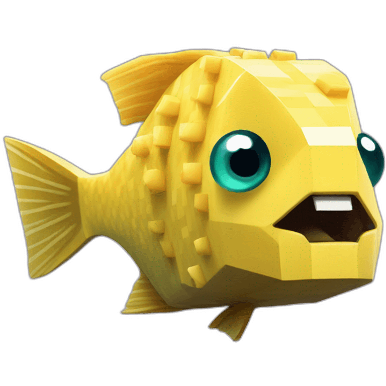 cube yellow fugu fish with two fins and tail in minecraft style full size emoji