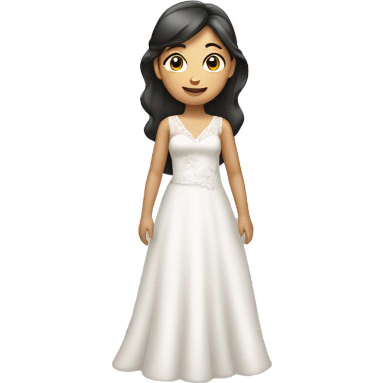 "An Asian girl wearing a wedding dress, standing and looking happy." emoji