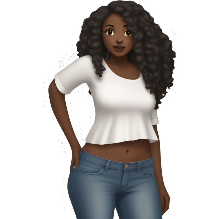 Black girl wearing a white crop top and low waisted flared jeans emoji