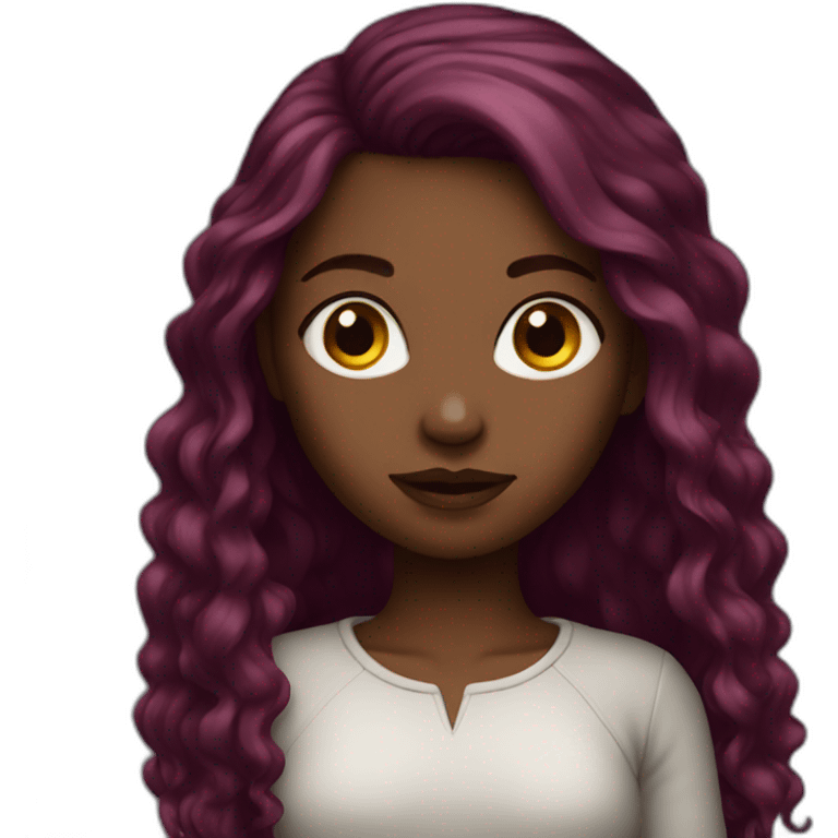 dark girl with long burgundy hair emoji