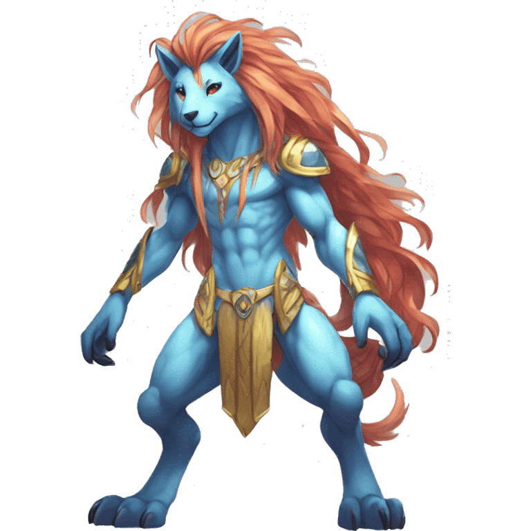 Anthro Sona Cool Edgy Cute Legendary Colorful Shy Shiny Fakemon-Fantasy-Creature With Long Hair-Mane Full Body Detailed High Quality emoji